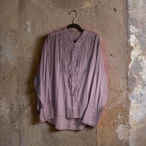 Free People Purple Ruffled Button-Up Tuxedo Blouse